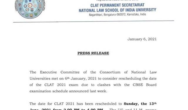 CLAT 2021 postponed, exam to be conducted on June 13